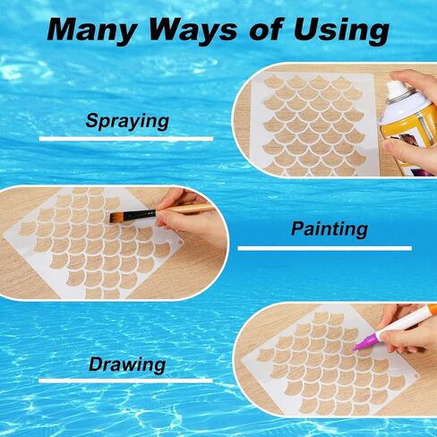 11Pcs Mermaid Face Paint Stencils, Reusable Mermaid Makeup Fish Scale Stencil, with Metal Ring Stencils for Painting Fish Scale Templates, for Women Girls Body Art Face Painting Wall Accessories in Saudi Arabia