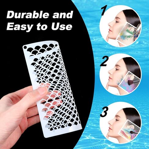 11Pcs Mermaid Face Paint Stencils, Reusable Mermaid Makeup Fish Scale Stencil, with Metal Ring Stencils for Painting Fish Scale Templates, for Women Girls Body Art Face Painting Wall Accessories in Saudi Arabia