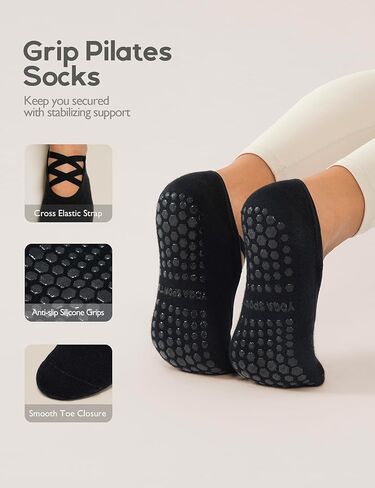 Womens 4 Pairs Pilates Socks with Grips Non Slip Grip Yoga Socks for Barre, Dance, Barefoot, Workout in Saudi Arabia