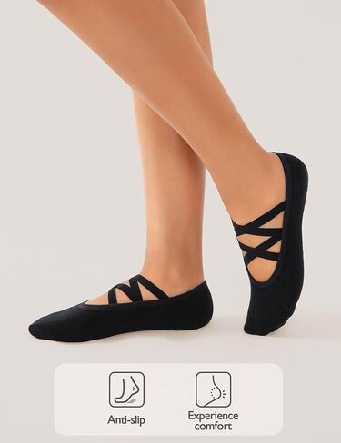 Womens 4 Pairs Pilates Socks with Grips Non Slip Grip Yoga Socks for Barre, Dance, Barefoot, Workout in Saudi Arabia