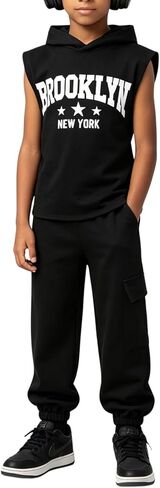 Boys Clothes 2 Piece Sleeveless Hoodie Tank Top & Pants Casual Cool Spring Summer Outfits for Teen Boys Size 7-14Y in Saudi Arabia