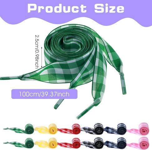 6 Pair Satin Ribbon Shoe Laces Women, Colored Gingham Flat Shoelaces for Sneakers Cute Funny Ballet Shoe Strings Bag Decoration (6 Colors) in Saudi Arabia