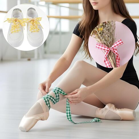 6 Pair Satin Ribbon Shoe Laces Women, Colored Gingham Flat Shoelaces for Sneakers Cute Funny Ballet Shoe Strings Bag Decoration (6 Colors) in Saudi Arabia
