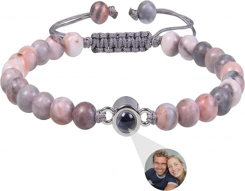 Custom Bracelets with Picture Inside - Custom Photo Bracelet Personalized Picture Natural Stone Cuban Chain Bracelet Photo Projection Customizable Gift in Saudi Arabia