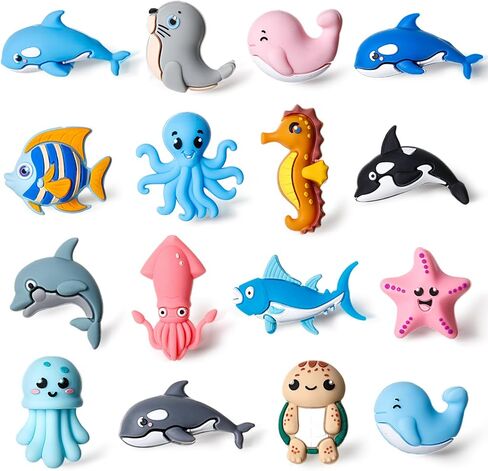16 Pcs 3D Dinosaur Beads Animal Silicone Focal Beads for Keychain Making Pens Focal Bead Bulk for Beadable Keychain DIY Crafts Necklace Bracelet Phone Chain Charms Jewelry Making in Saudi Arabia