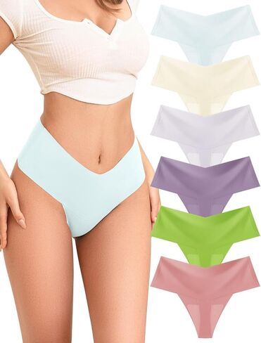 Womens Seamless Thongs Invisible V-waisted Underwear No Show Panties Stretch Thong for Workout/Yoga/Everyday 6Pack in Saudi Arabia