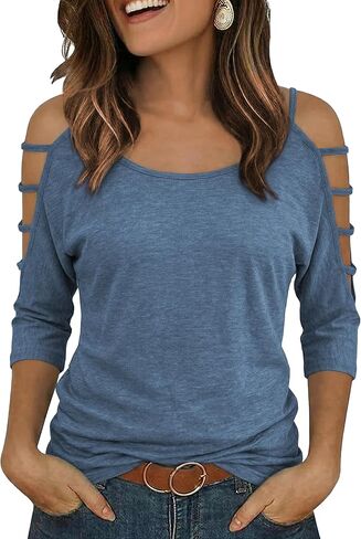 Jar of Love Women's Cold Shoulder Tops 3/4 Sleeve Sexy Going Out T-Shirts for Women Casual Tunic Tops in Saudi Arabia