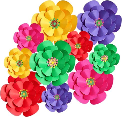 10 Set Mexican Paper Flowers Decorations for Wall DIY Fiesta Bulletin Board 3D Large Paper Flowers Fores De Papel para Decoracion for Mexican and Holiday Party(Pink Orange) in Saudi Arabia