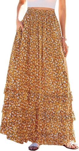BTFBM Skirts for Women Summer Flowy A-Line Floral Boho Maxi Skirt Long Wedding Guest Dresses Spring Outfits 2026 in Kuwait