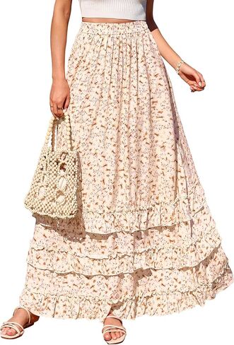 BTFBM Skirts for Women Summer Flowy A-Line Floral Boho Maxi Skirt Long Wedding Guest Dresses Spring Outfits 2026 in Kuwait