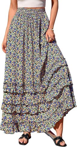BTFBM Skirts for Women Summer Flowy A-Line Floral Boho Maxi Skirt Long Wedding Guest Dresses Spring Outfits 2026 in Kuwait