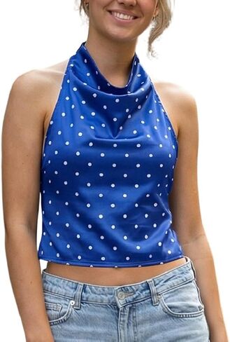 Womens Mock Neck Satin Tank Tops Backless Silk Halter Top Sexy Open Back Sleeveless Crop Tank Top Dressy Casual in Saudi Arabia
