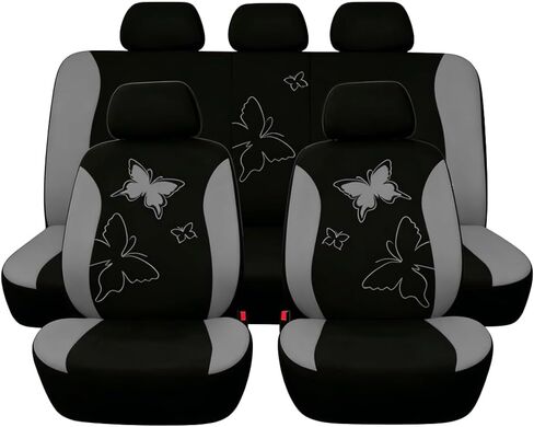 Car Seat Covers, 9PCS Butterfly Print High Back Vehicle Front Seat & Rear Bench Protector, Breathable Automotive Interior Chair Accessories, Universal for SUV Sedan Truck (Pink) in Saudi Arabia