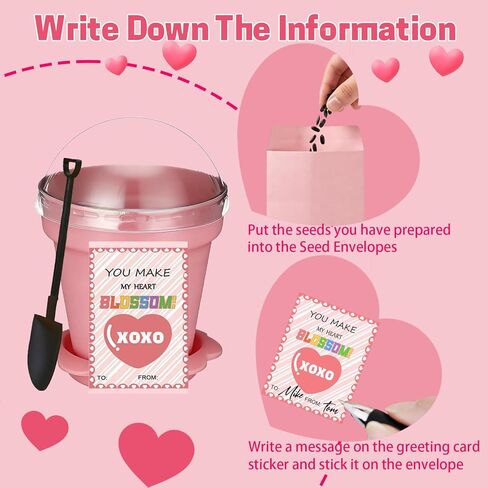 24 Set Valentines Day Cards for Kids Classroom,Nursery Pots with Humidity Dome Shovel and Seed Packet,Small Plastic Plant Pots Valentines Party Favors for Classroom Exchange (Not Included Seeds) in Saudi Arabia