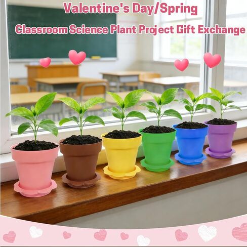 24 Set Valentines Day Cards for Kids Classroom,Nursery Pots with Humidity Dome Shovel and Seed Packet,Small Plastic Plant Pots Valentines Party Favors for Classroom Exchange (Not Included Seeds) in Saudi Arabia