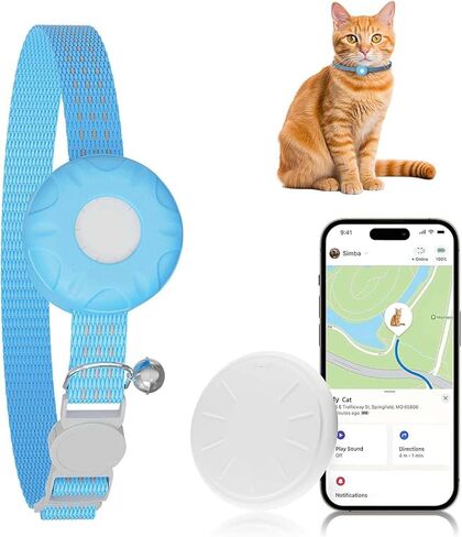 جهاز تعقب GPS للقطط للقطط، طوق تعقب GPS للقطط مع إبزيم مرن آمن، متوافق مع Apple Find My App (iOS فقط)، بدون رسوم شهرية، أرجواني in Kuwait