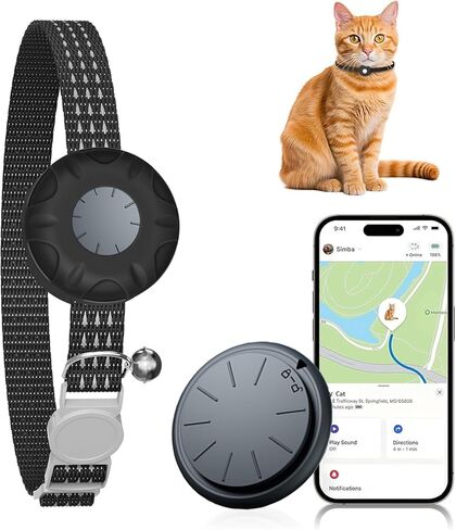 جهاز تعقب GPS للقطط للقطط، طوق تعقب GPS للقطط مع إبزيم مرن آمن، متوافق مع Apple Find My App (iOS فقط)، بدون رسوم شهرية، أرجواني in Kuwait
