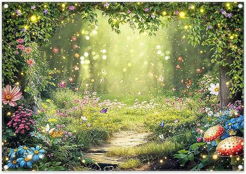 ZTHMOE Fabric 7x5ft Enchanted Forest Photography Backdrop Fairy Garden Background Kids Girl Magic Wonderland Party Decoration Spring Photo Booth Props in Saudi Arabia
