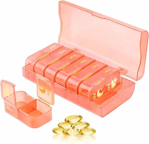 Weekly Pill Organizer 2 Times a Day, 7 Day AM/PM Pill Box, Portable Medication Dispenser with Child-Resistant Latch, BPA-Free, Travel, Office, Pets, Emergency Use (Green) in Saudi Arabia
