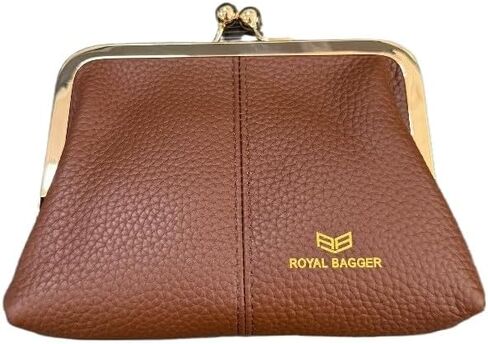 Royal Bagger RFID Blocking Coin Purse for Women, Fashion Kiss Lock Change Pouch, Genuine Leather Key & Card Holder 6120 (Brown) in Saudi Arabia