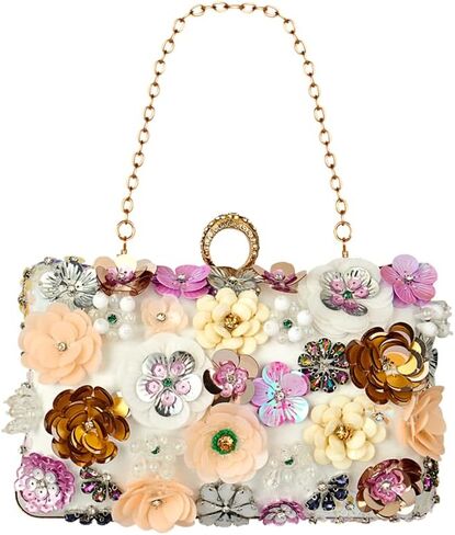Women's Floral Evening Handbags Colorful Rhinestone Flower Clutch Purses Floral Bride Wedding Handbag Long Chain Shoulder Bag in Saudi Arabia