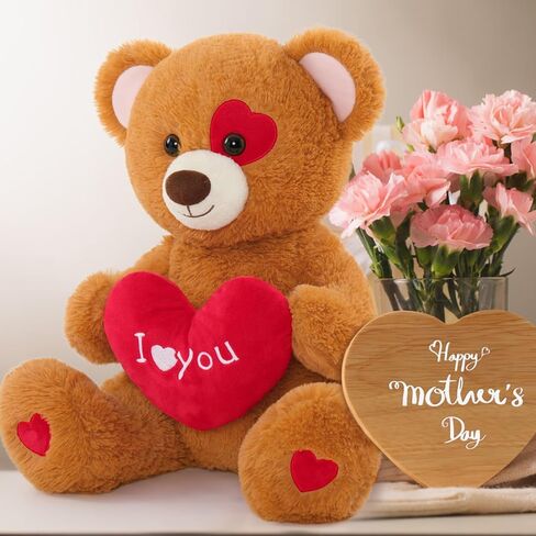 Tezituor I Love You Teddy Bear حيوان محشو لعيد الحب الدب القطيفة مع لعبة قلب أحمر لطيف هدايا تيدي بنية للفتيات والنساء والصديقات والابنة 2026 عيد الحب وعيد الميلاد in Kuwait