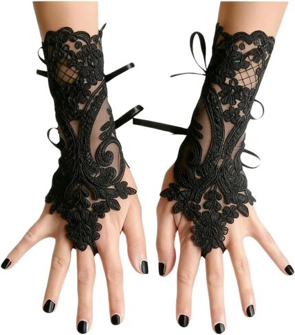 Specell Short Lace Fingerless Gloves Women Fingerless Lace Glove Bridal Wedding - White in Saudi Arabia