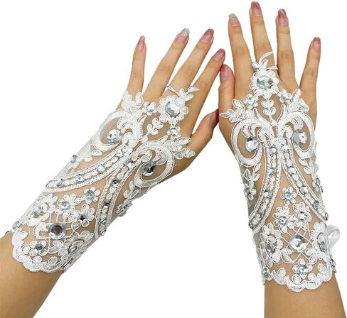 Specell Short Lace Fingerless Gloves Women Fingerless Lace Glove Bridal Wedding - White in Saudi Arabia