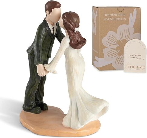 Wedding Cake Topper Decoration: Bride and Groom Kissing Resin Figurine with Secure Base – Romantic Couple Gifts for Wedding Anniversary & Engagement in Saudi Arabia