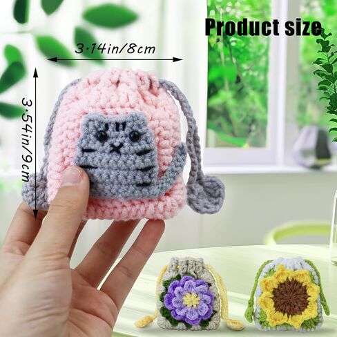Hand-made Coin Purse Pouch, Crocheted Small Coin Purse for Women, Drawstring Mini Change Purses for Coin, Keys(Pink) in Saudi Arabia