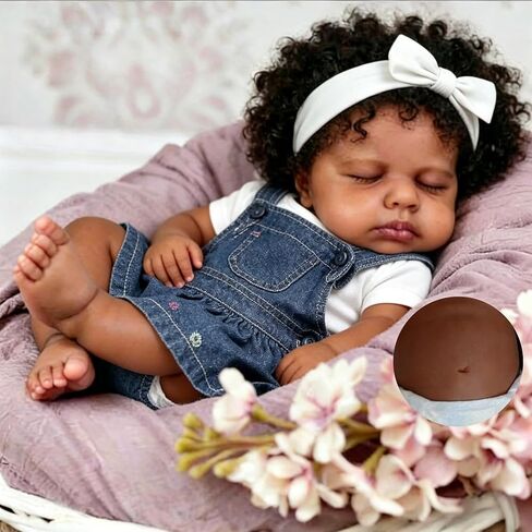Anano Black Reborn Baby Dolls Silicone Full Body 18 in Realistic Baby Doll, Full Silicone Babys Doll, African American Babys Biracial Girl, Black Reborn Dolls with Accessories in Saudi Arabia