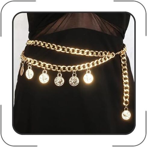 Gold Coin Pirate Waist Chain for Women Layered Coin Waist Chain Vintage Coins Pirate Costume Accessories Body Chains Charm Belt Chains Halloween Dress Pirate Jewelry in Saudi Arabia
