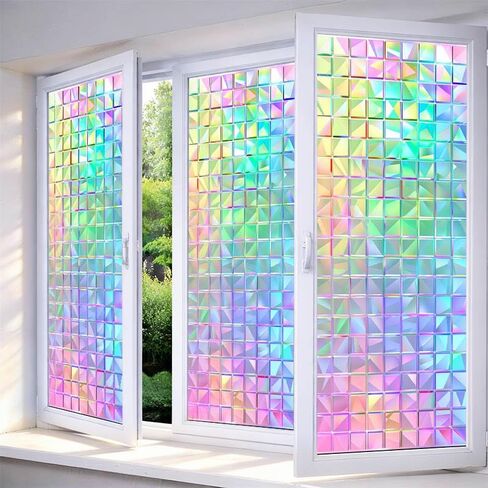 IVN Window Privacy Film Iridescent Tint Stained Glass Window Film Decorative Static Cling Non Adhesive Removable Reusable Window Cling for Bathroom Shower Windows Anti Glare UV Blocking 17.7x39.3 Inch in Saudi Arabia