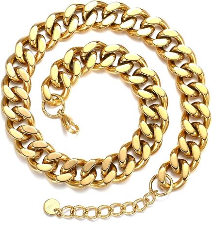 FEEL STYLE Chunky Gold Necklace for Women - 14K Gold Plated 10mm/14mm Cuban Link Chain & 8mm O-Link Chunky Necklace Fashion Jewelry Adjustable in Saudi Arabia