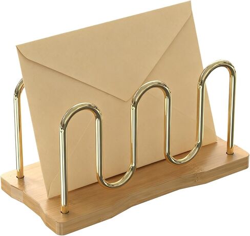 Metal Mail Organizer for Desk, Letter Holder Countertop with Wood Base Envelope Storge Paper Sorter for Bills Invoices (Walnut) in Kuwait