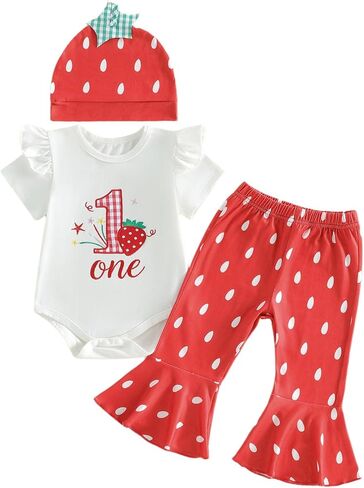 مجموعة ملابس عيد الميلاد الأول للفتيات بأكمام طويلة وياقة دائرية وأحرف من النوع الثقيل رومبير الفراولة مضيئة السراويل عقال in Kuwait