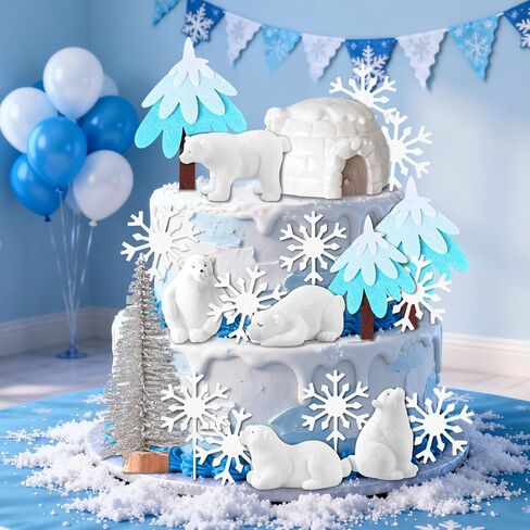 Polar Bear cake Decor Penguin cake Topper Bear Baby Shower Party Supplies Winter Party Supplies Igloo Cake Decoration (white) in Saudi Arabia