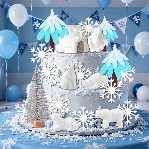 Polar Bear cake Decor Penguin cake Topper Bear Baby Shower Party Supplies Winter Party Supplies Igloo Cake Decoration (white) in Saudi Arabia