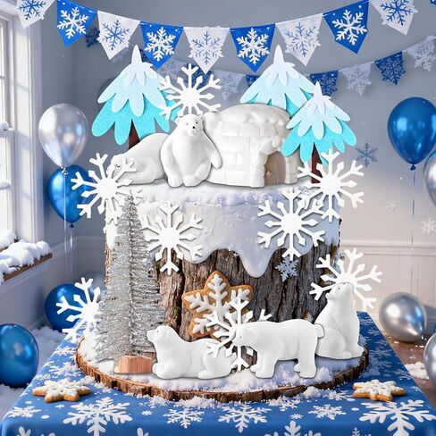 Polar Bear cake Decor Penguin cake Topper Bear Baby Shower Party Supplies Winter Party Supplies Igloo Cake Decoration (white) in Saudi Arabia