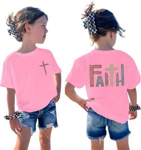 Jesus Shirt for Girls Christian Faith Tshirts Kids Cute Bible Verse Graphic Tees Inspirational God Religious Clothes in Saudi Arabia