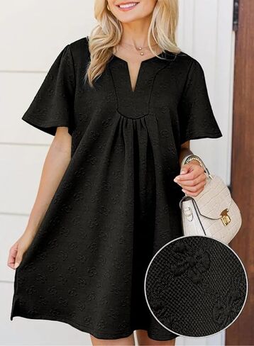 BLENCOT Women's Casual Maternity Swing Dress V Neck Baby Doll Tunic Mini Dresses Short Sleeve Oversize Spring Dress Pockets in Saudi Arabia