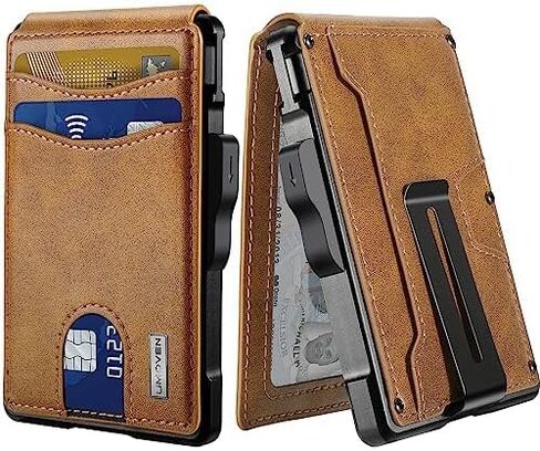 umoven Wallet for Men - Slim Leather RFID Blocking Bifold Minimalist Wallet with Metal Pop-Up Card Holder, Money Clip, Credit Card Slots - Men's Wallet, Carbon Fiber in Saudi Arabia