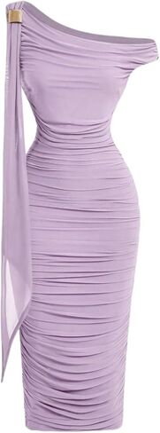 Floerns Women's Elegant Off The Shoulder Midi Dress Metal Sleeveless Ruched Slim Fit Bodycon Party Dresses in Saudi Arabia