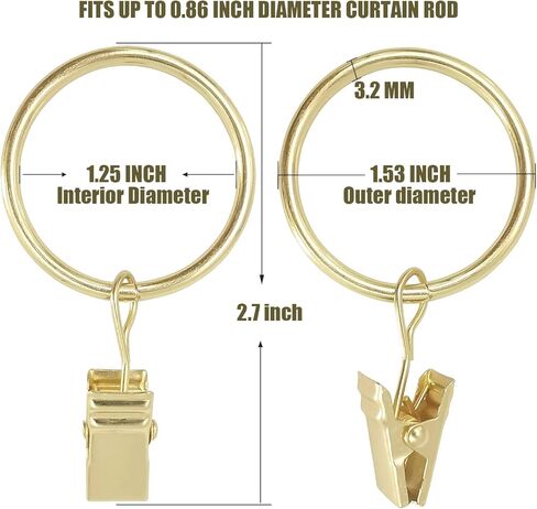 40 Pack Metal Curtain Rings with Clips, Curtain Clip Rings Hooks for Hanging Drapery Drapes Bows, Curtain Rod Rings 1.4 inch Interior Diameter (Gold) in Saudi Arabia