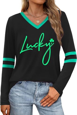 VVNTY St. Patrick's Day Sweatshirt for Women: Embroidered Lucky Shamrock Graphic Tee Shirts Paddy's Day Pullover Tops in Saudi Arabia