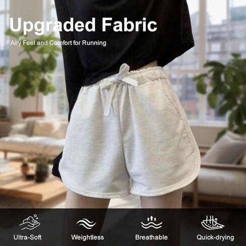Women's Athletic Shorts Drawstring Waist Contrast - Trim High Waisted Running Shorts for Gym Workout Track in Saudi Arabia