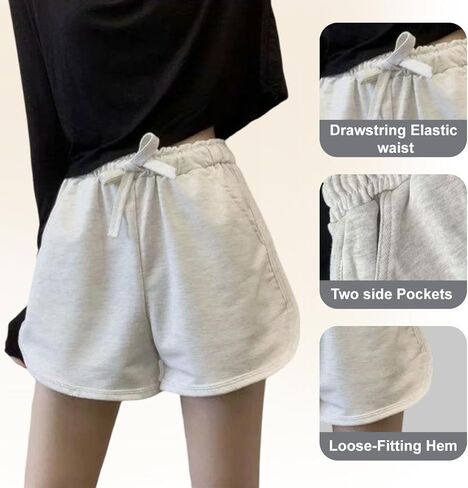 Women's Athletic Shorts Drawstring Waist Contrast - Trim High Waisted Running Shorts for Gym Workout Track in Saudi Arabia