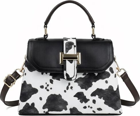 Women’s Western Cow Print Purse Handbag, PU Leather Shoulder Bag with Adjustable Strap & Compartments in Saudi Arabia