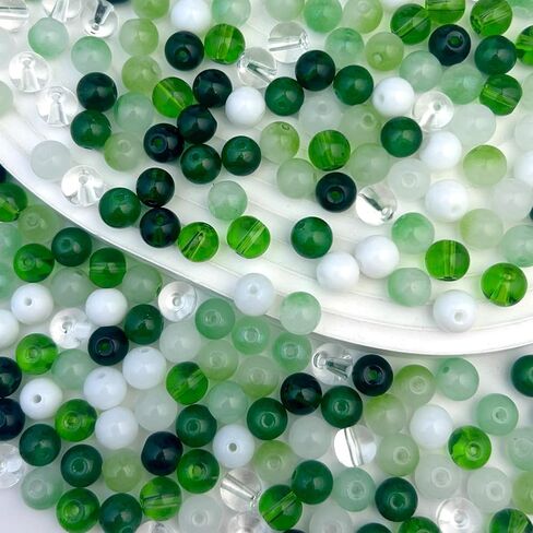 560 قطعة من الخرز الزجاجي المستدير مقاس 8 مم، خرزة كريستال خضراء فضفاضة لصنع المجوهرات في عيد القديس باتريك، خرزات كبيرة متنوعة لديكور المنزل، والحرف اليدوية، والسوار، والقلادة in Saudi Arabia