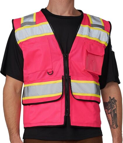 A-SAFETY High Vis Reflective Safety Vest for Men Women Zipper Ipad Pockets Mesh Construction Apparel Neon Vest for Work in Saudi Arabia